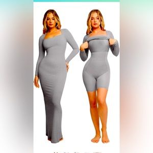 NWT Popilush Bodycon Gray Long Sleeve Maxi Dress